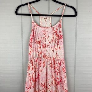 Mossimo Pink Orange Floral Maxi Summer Dress Spaghetti Strap Lace Accent